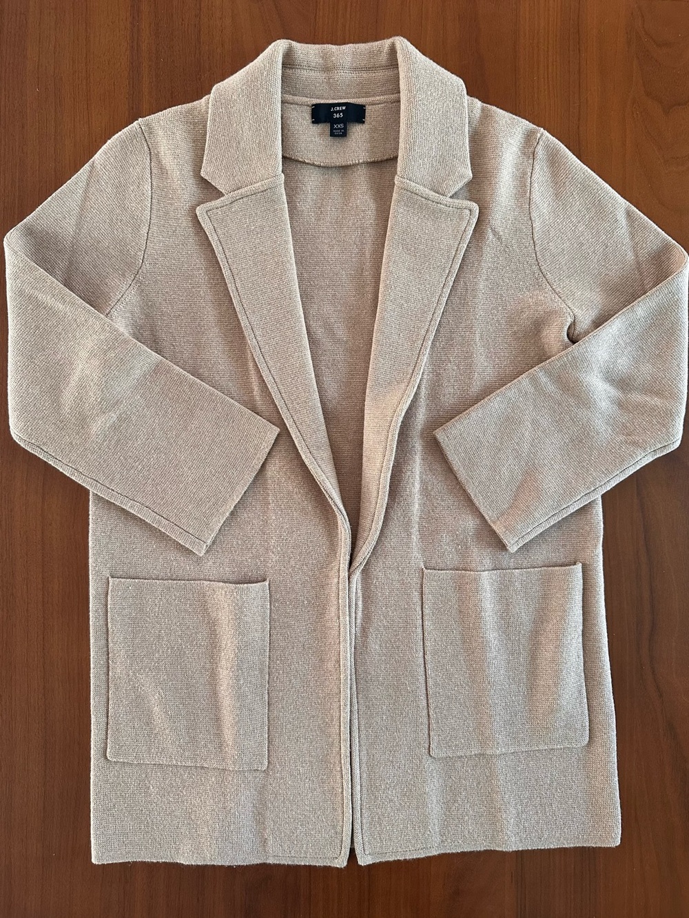 J. Crew Women’s Light Beige Open-Front Longline Blazer Cardigan